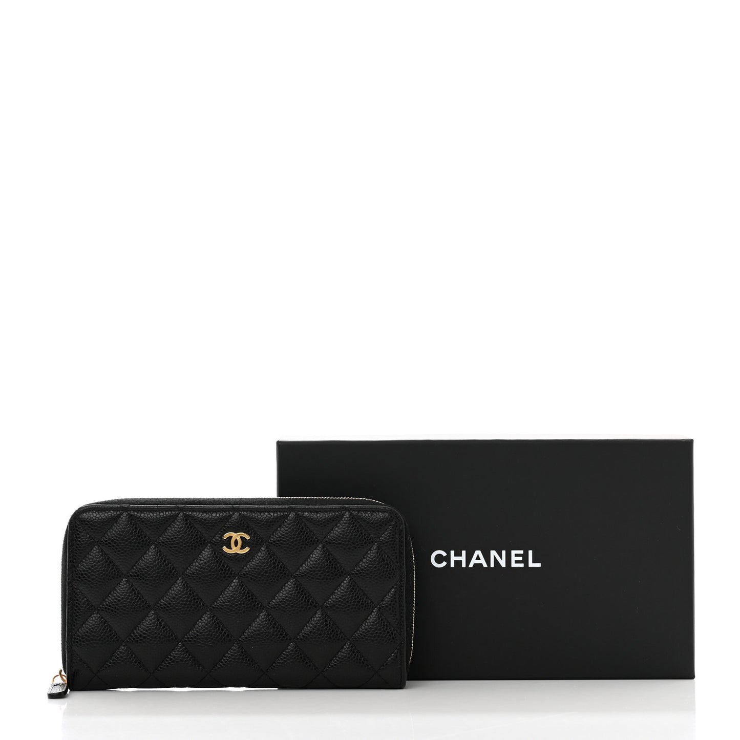 Caviar Quilted Large Gusset Zip Around Wallet Black