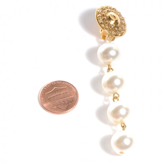 Chanel Pearl Dangle Clip On Earrings Gold 2 of 4
