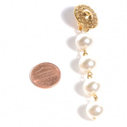 Chanel Pearl Dangle Clip On Earrings Gold 2 of 4