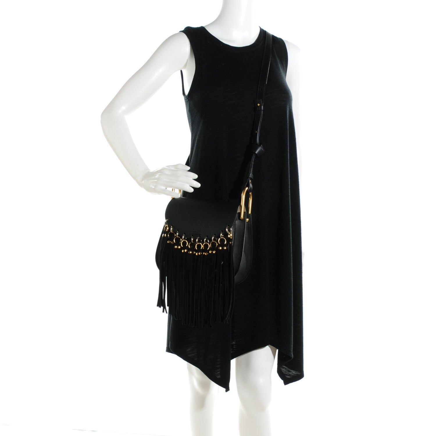 Chloe Calfskin Small Hudson Fringe Shoulder Bag Black 2 of 9