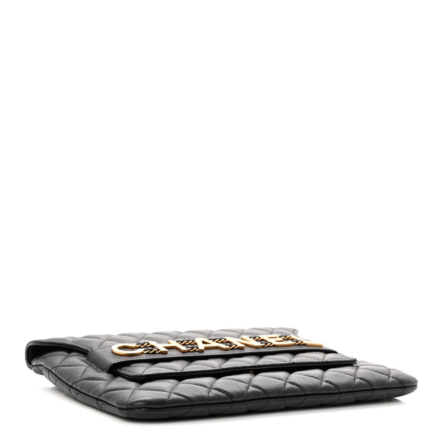 Chanel Calfskin Quilted Front Logo Enchained Clutch Black 4 of 8