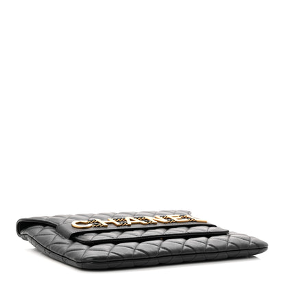 Chanel Calfskin Quilted Front Logo Enchained Clutch Black 4 of 8