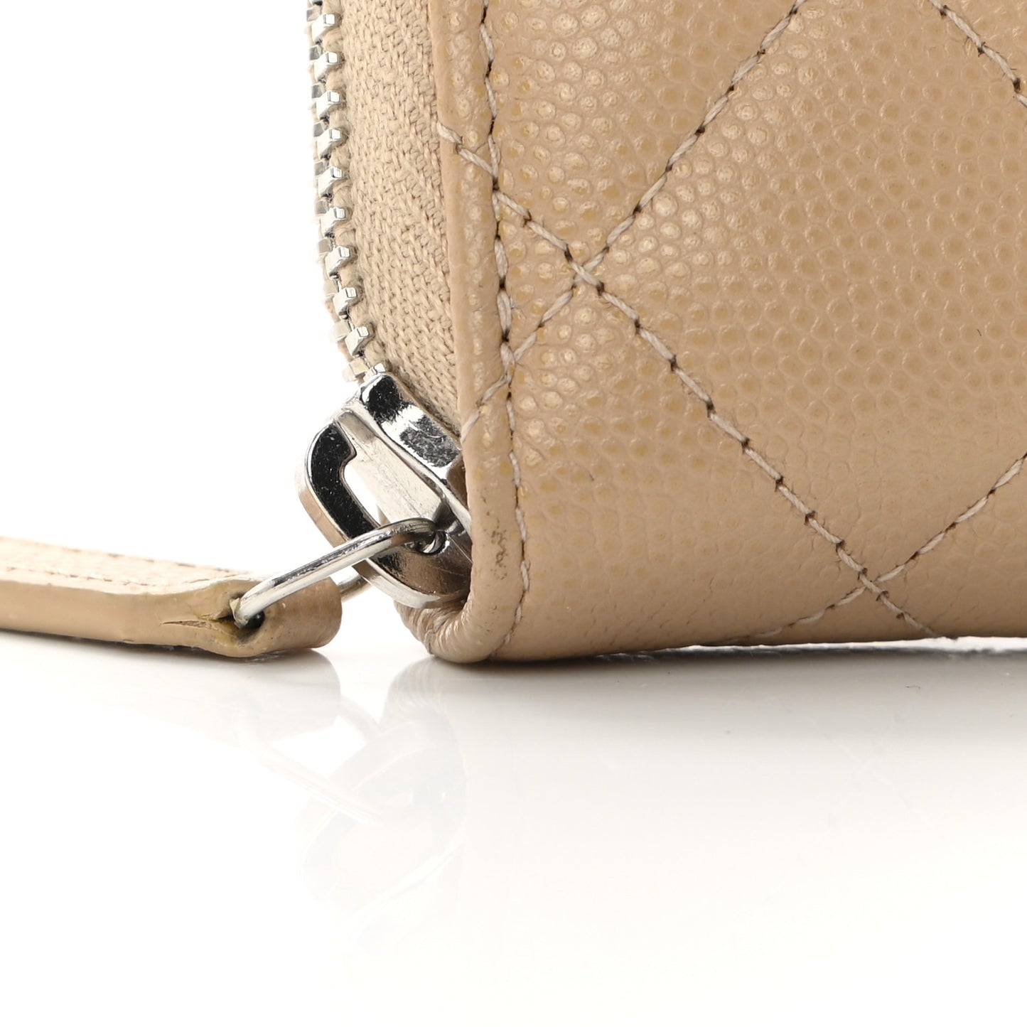 Caviar Quilted Zip Around Coin Purse Beige