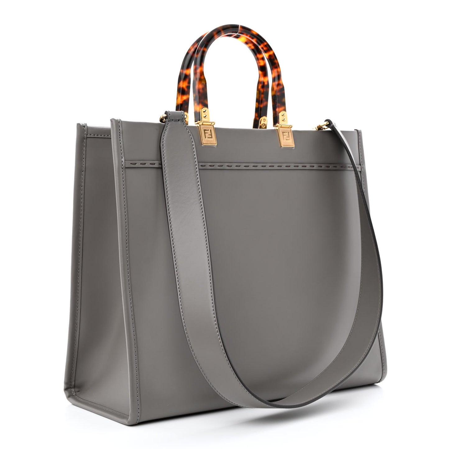 Vitello King Plexiglass Logo Embossed Medium Fendi Sunshine Shopper Tote Tortora