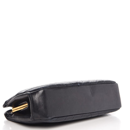 Chanel Vintage Lambskin Chevron Quilted Frame Shoulder Bag Navy 4 of 13