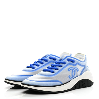 Chanel Calfskin Mesh Lyrca Womens Logo Sneakers 39 White Blue 3 of 8