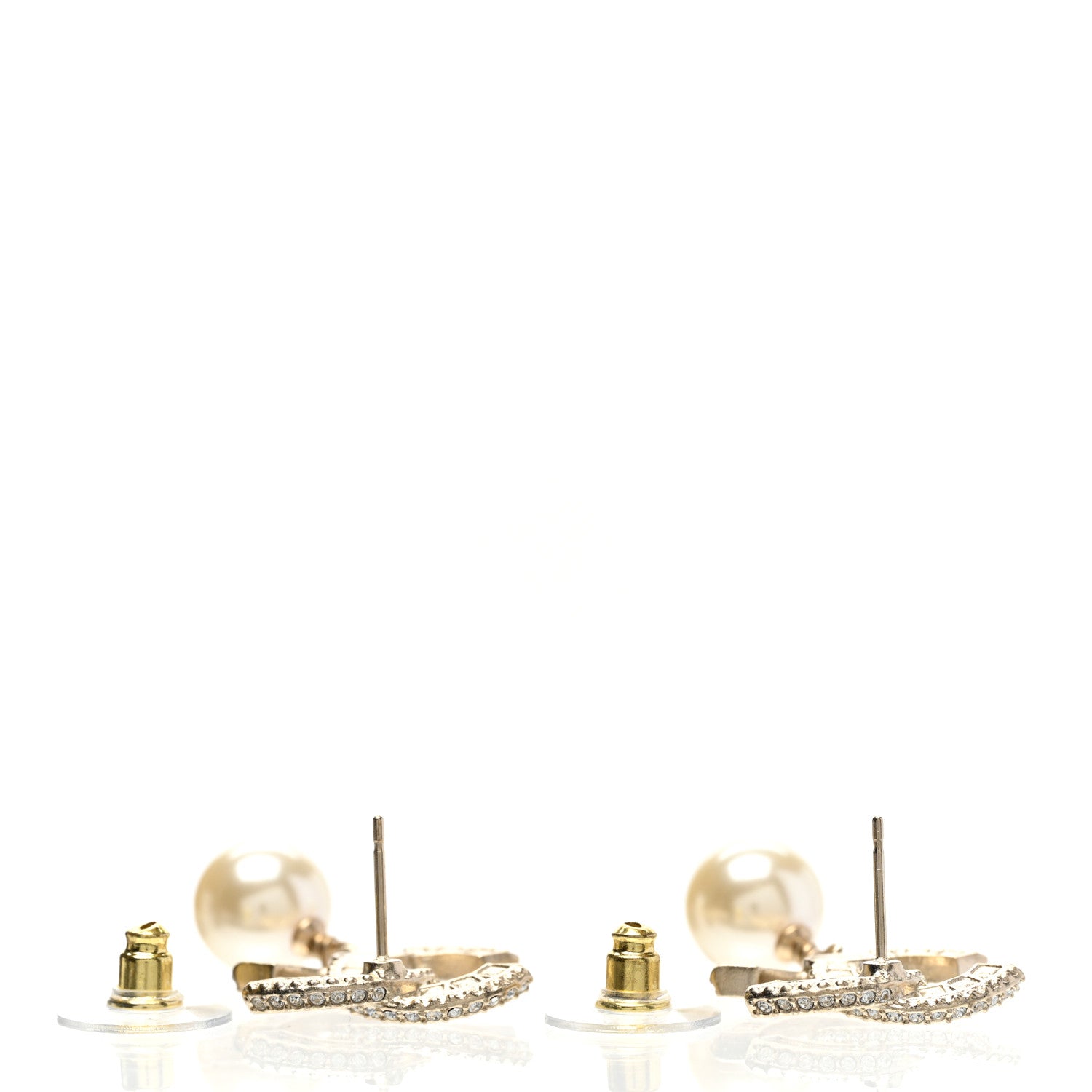 Chanel Pearl Crystal CC Drop Earrings Light Gold 4 of 5