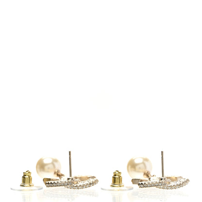 Chanel Pearl Crystal CC Drop Earrings Light Gold 4 of 5
