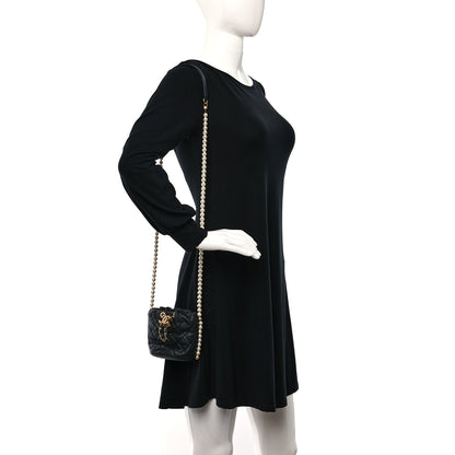 Chanel Calfskin Quilted Pearl Mini About Pearls Drawstring Bucket Bag Black 2 of 9