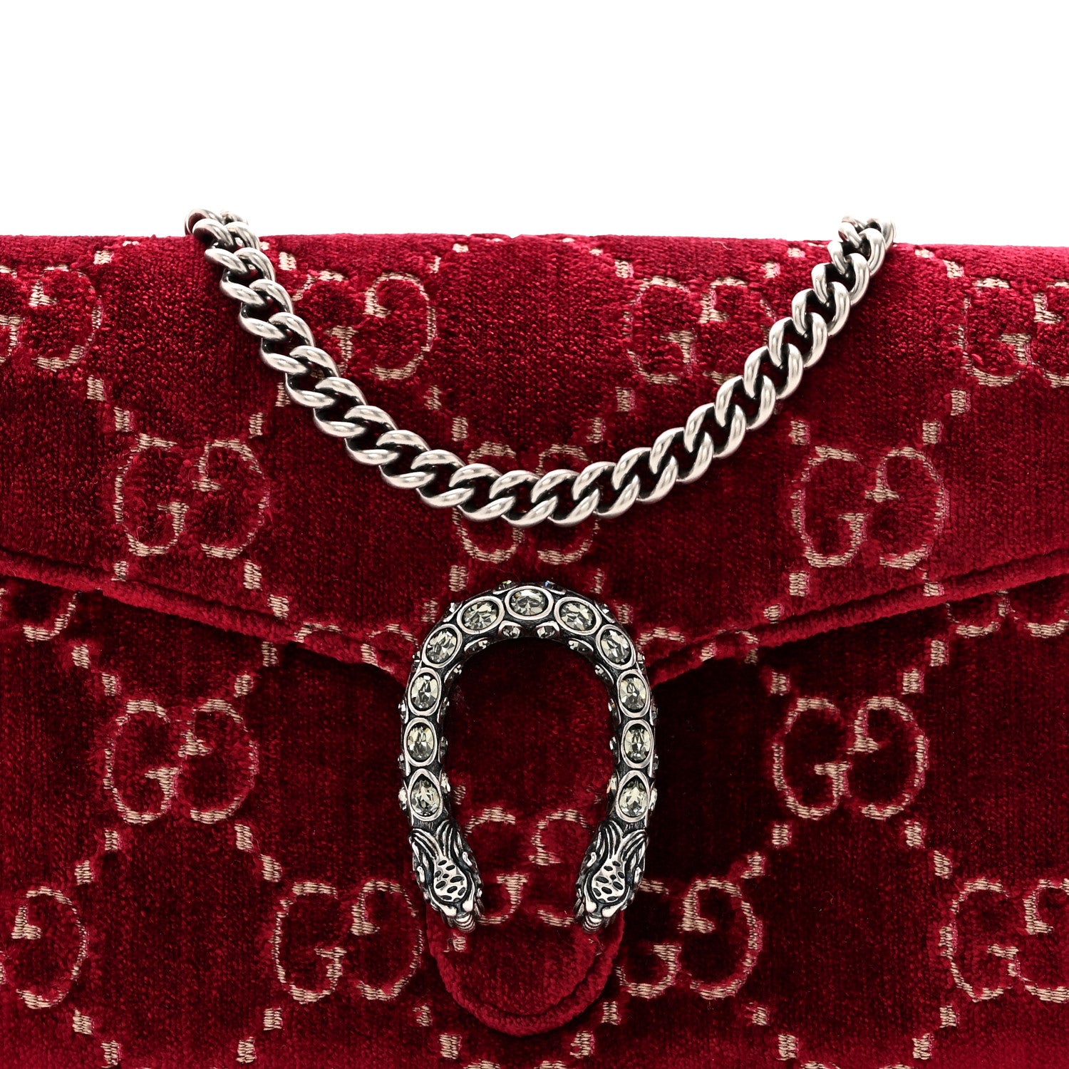 Gucci Velvet GG Monogram Mini Dionysus Chain Wallet Red Cipria 8 of 10