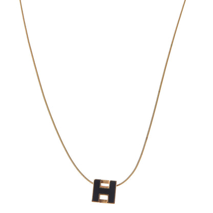 Hermes Gold Lacquered Cage d'H Pendant Necklace Black 1 of 4