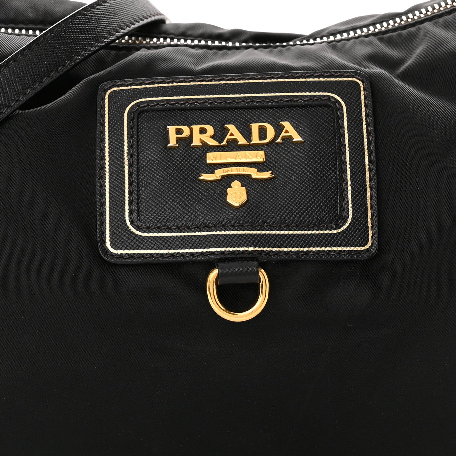 Prada Tessuto Nylon Oro Saffiano Hobo Crossbody Black 7 of 10