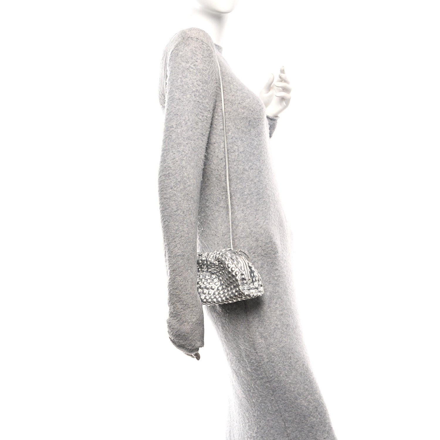 Bottega Veneta Metallic Fabric Bubble Wrap The Mini Pouch Silver 2 of 9