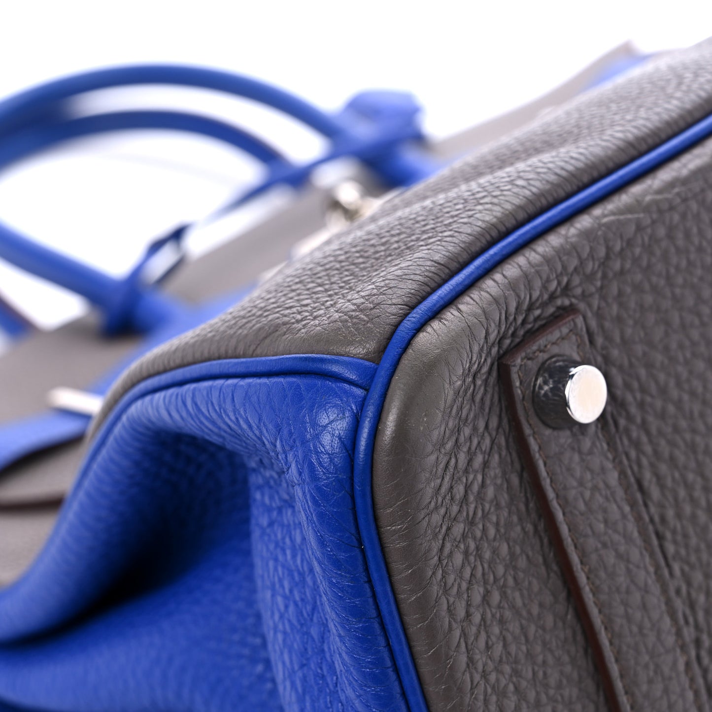 Togo Bi Color Horseshoe Birkin 35 Etain Bleu Electrique