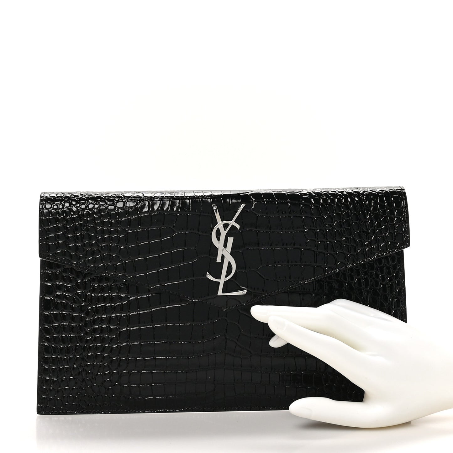 Calfskin Crocodile Embossed Uptown Monogram Pouch Black