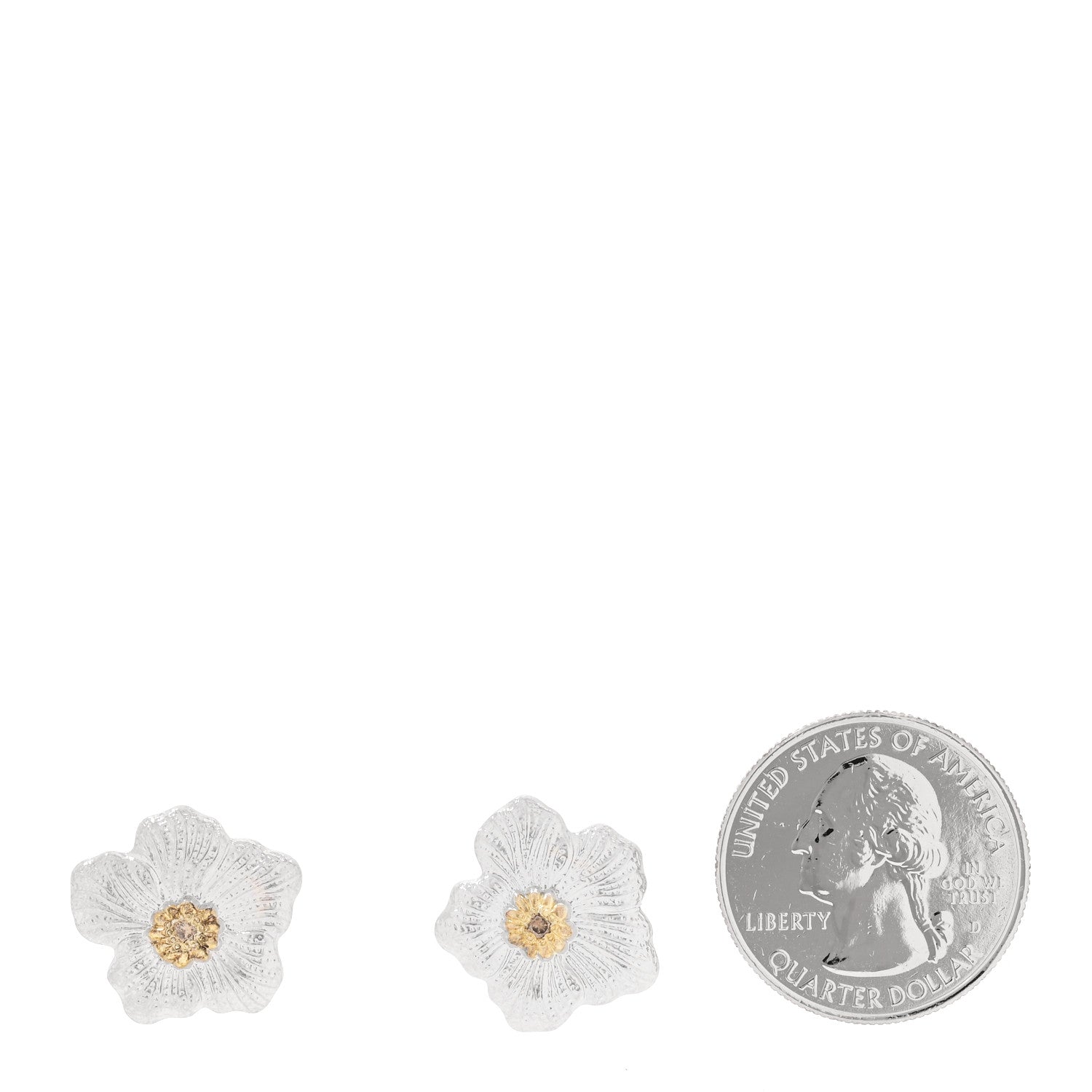 Buccellati Sterling Silver Vermeil Diamond Small Blossoms Gardenia Button Earrings 2 of 5