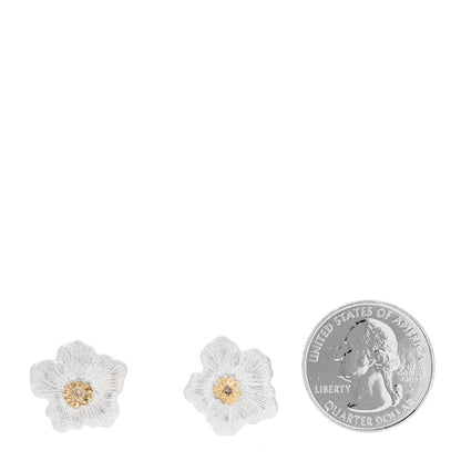 Buccellati Sterling Silver Vermeil Diamond Small Blossoms Gardenia Button Earrings 2 of 5