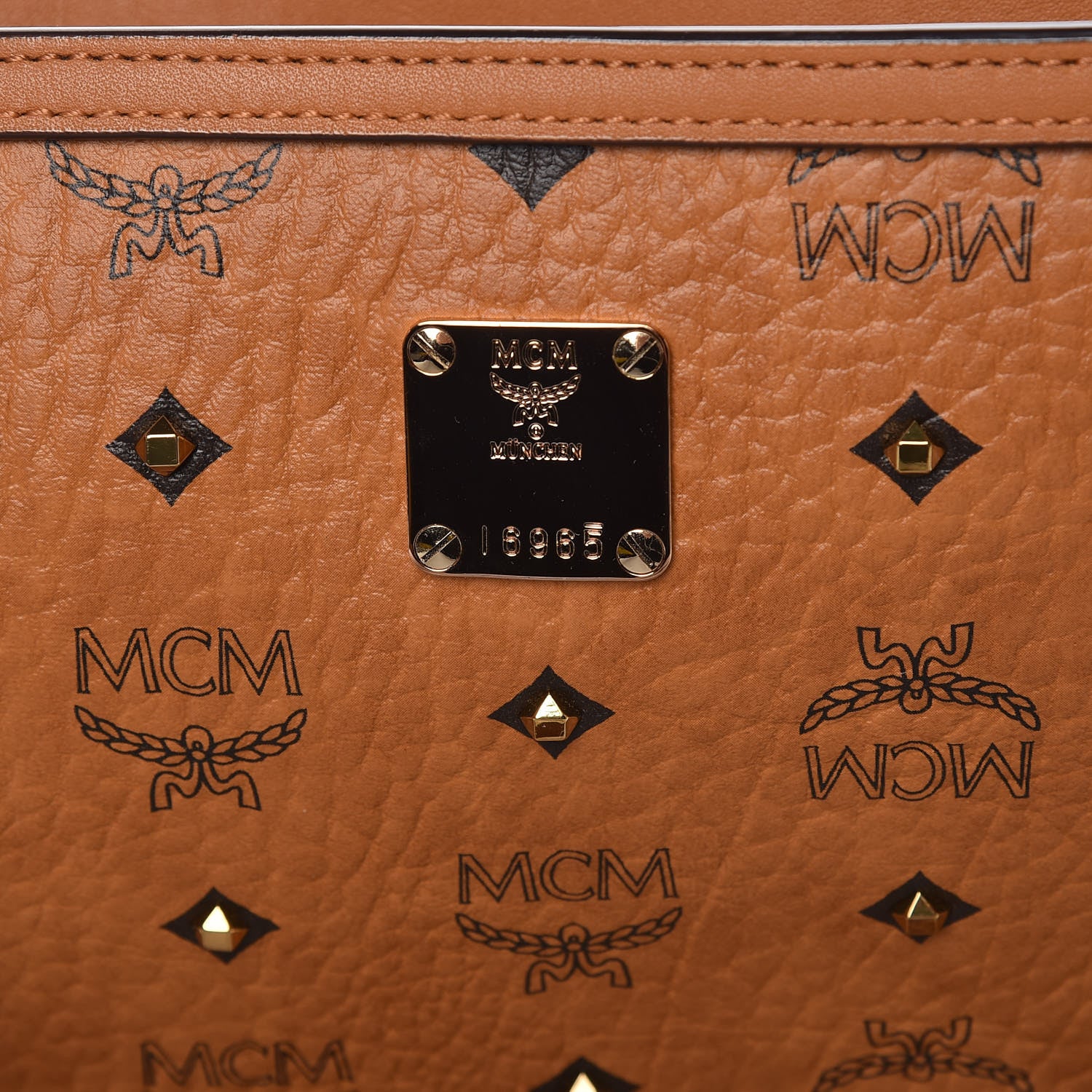 MCM Visetos Studded Medium Shopping Tote Cognac 6 of 16