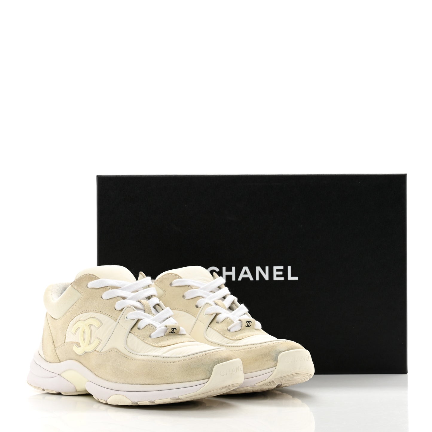 Suede Calfskin Fabric CC Sneakers 37 White