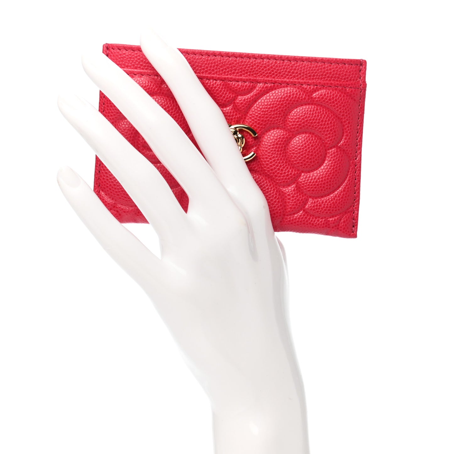 Caviar Camellia Embossed Card Holder Fuchsia