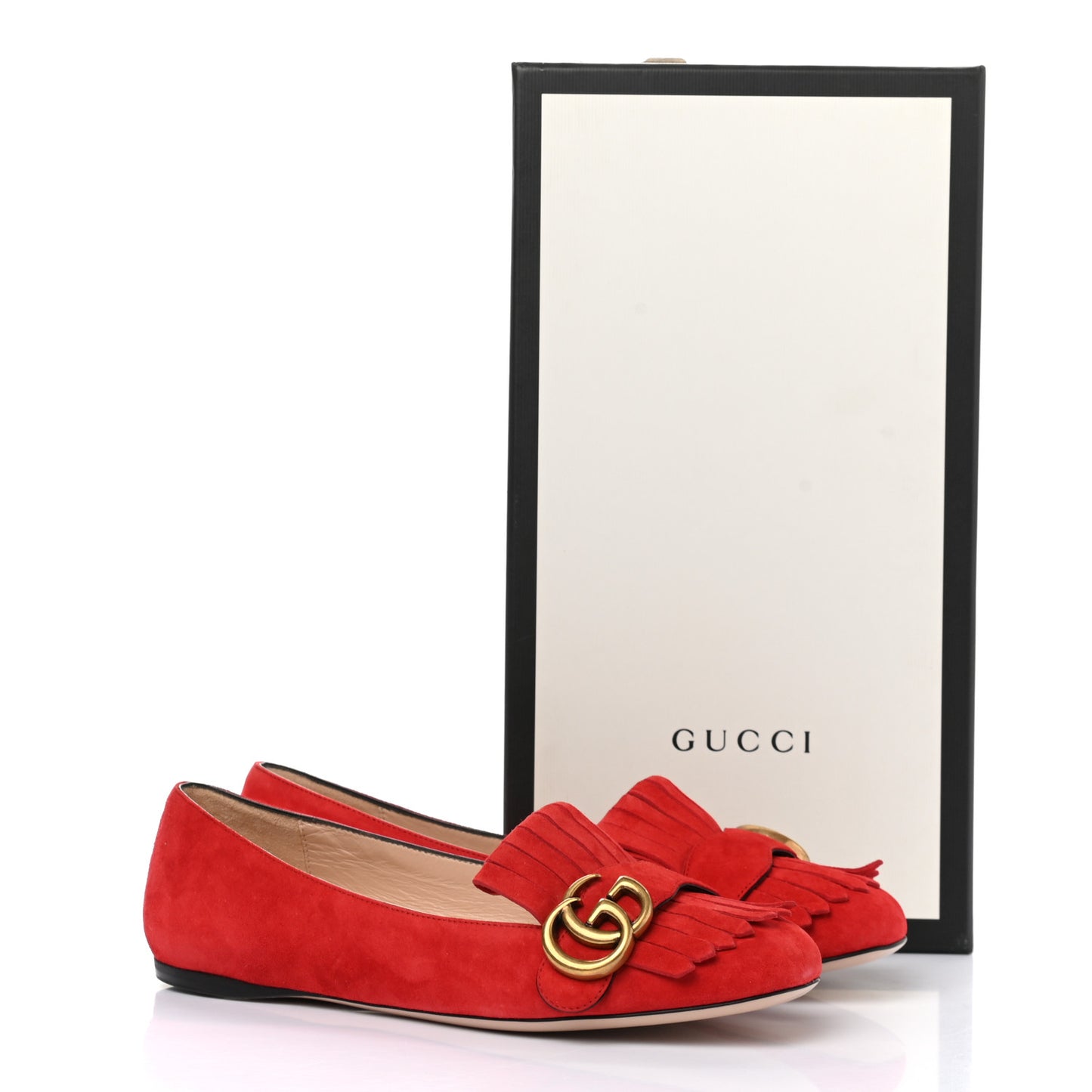 Kid Scamosciato GG Marmont Fringe Flats 36 Red