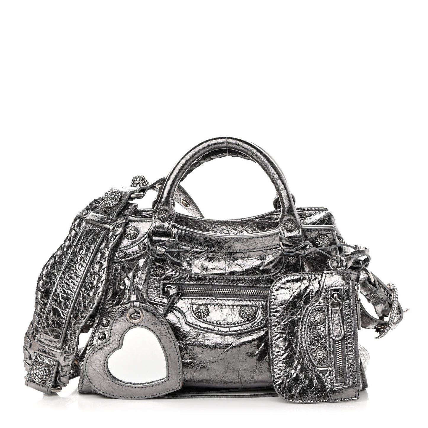 Agneau Arena Crystal Neo Cagole Handbag XS Silver