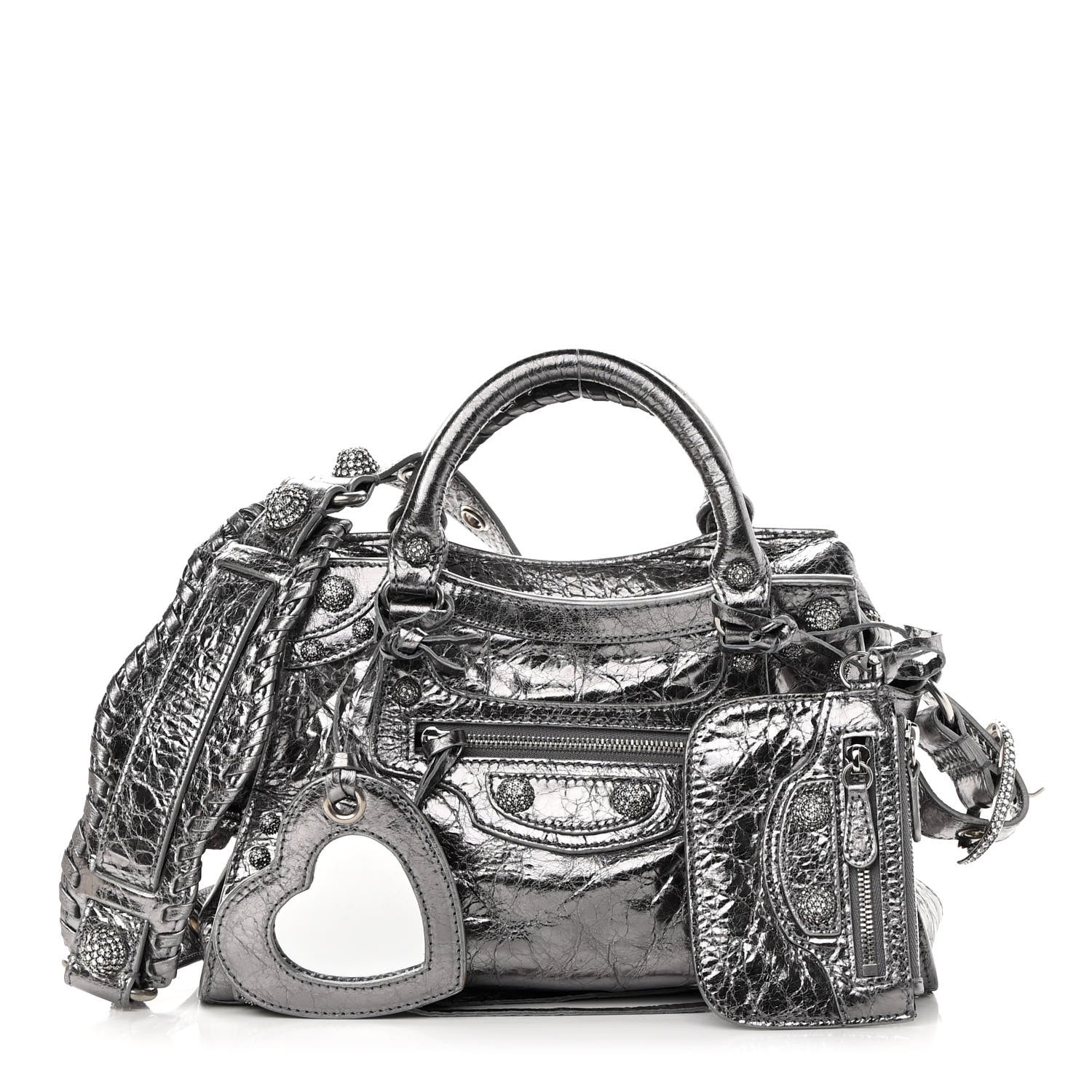 Balenciaga Agneau Arena Crystal Neo Cagole Handbag XS Silver 1 of 12