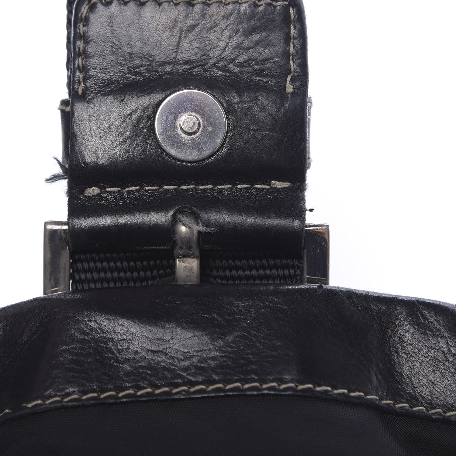 Prada Soft Calfskin Nylon Buckle Shoulder Bag Black 7 of 15