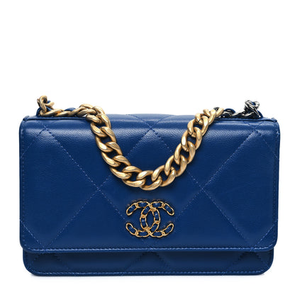Chanel Shiny Goatskin Quilted Chanel 19 Wallet On Chain WOC  Blue 1 of 11