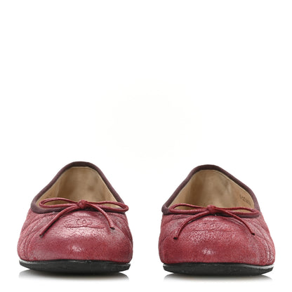 Chanel Suede Calfskin Quilted Cap Toe CC Ballerina Flats 38 Red 3 of 8