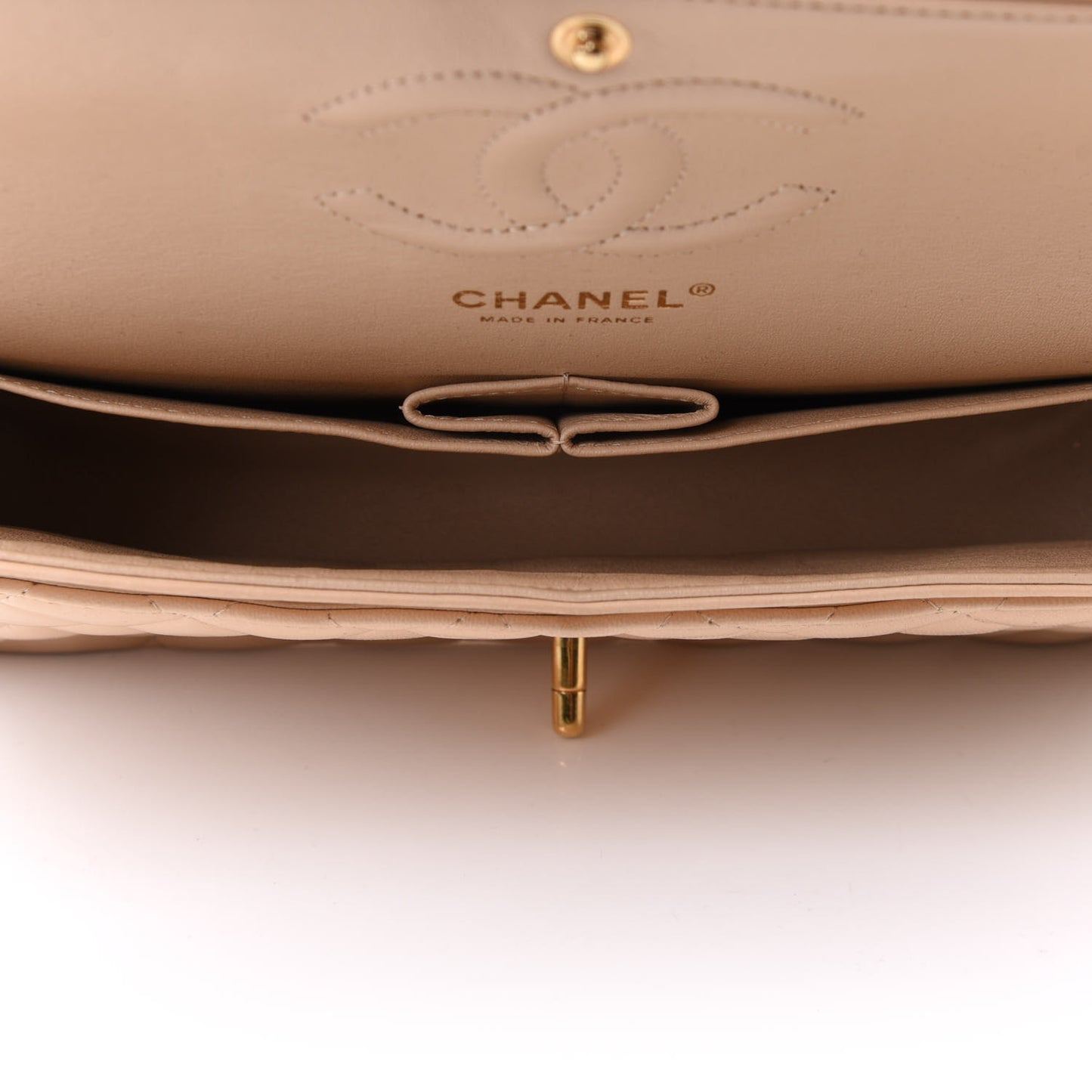 Lambskin Quilted Medium Double Flap Beige