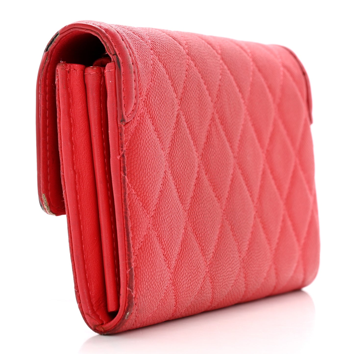 Caviar Quilted Large Filigree Gusset Flap Wallet Red