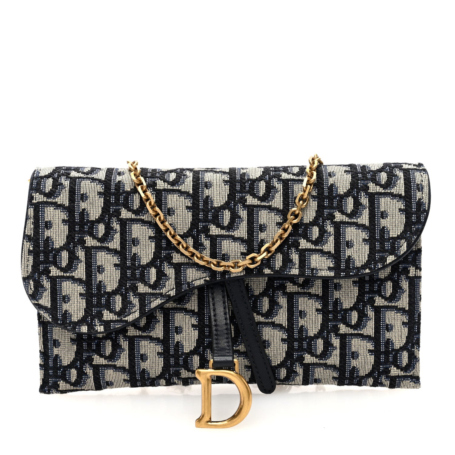 Christian Dior Oblique Saddle Chain Long Wallet Blue 1 of 11