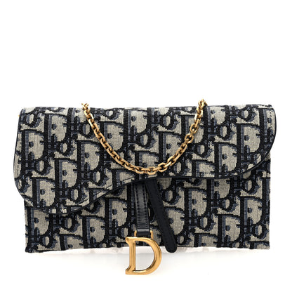 Christian Dior Oblique Saddle Chain Long Wallet Blue 1 of 11