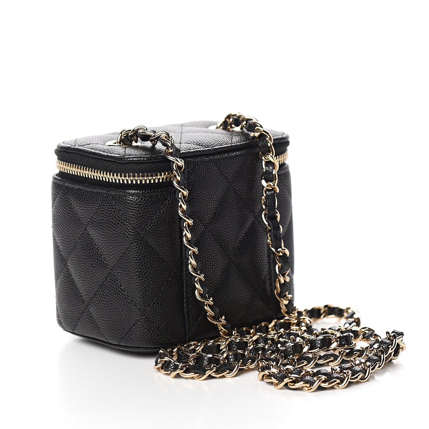 Caviar Quilted Mini Vanity Case With Chain Black