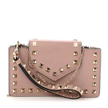 Valentino Garavani Calfskin Rockstud Phone Case With Chain Poudre 1 of 10