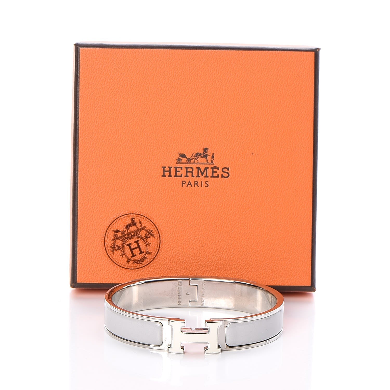 Hermes Enamel Narrow Clic Clac H Bracelet GM Blanc Gris Claire 5 of 5