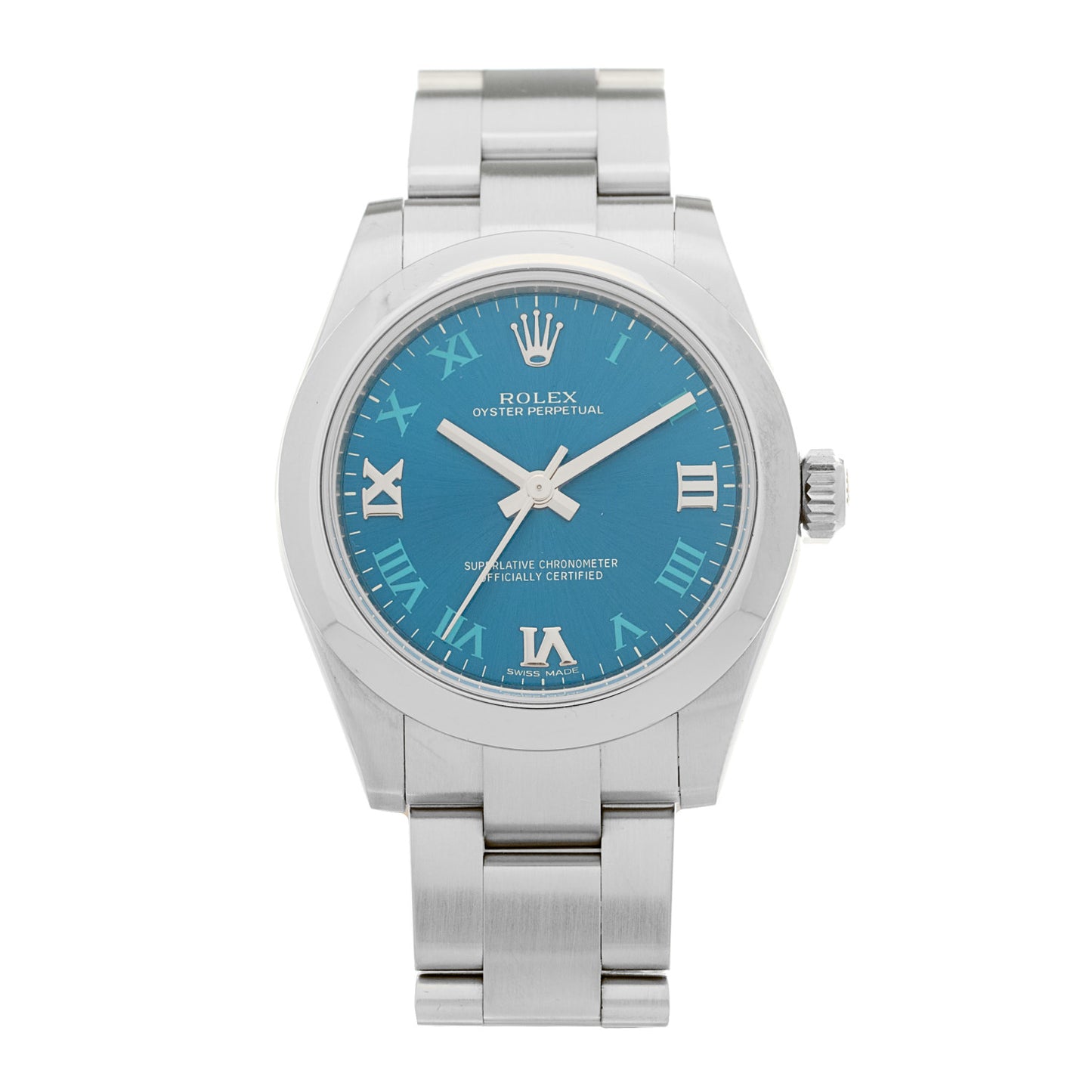 Stainless Steel 31mm Oyster Perpetual Watch Azzurro Blue Roman 177200