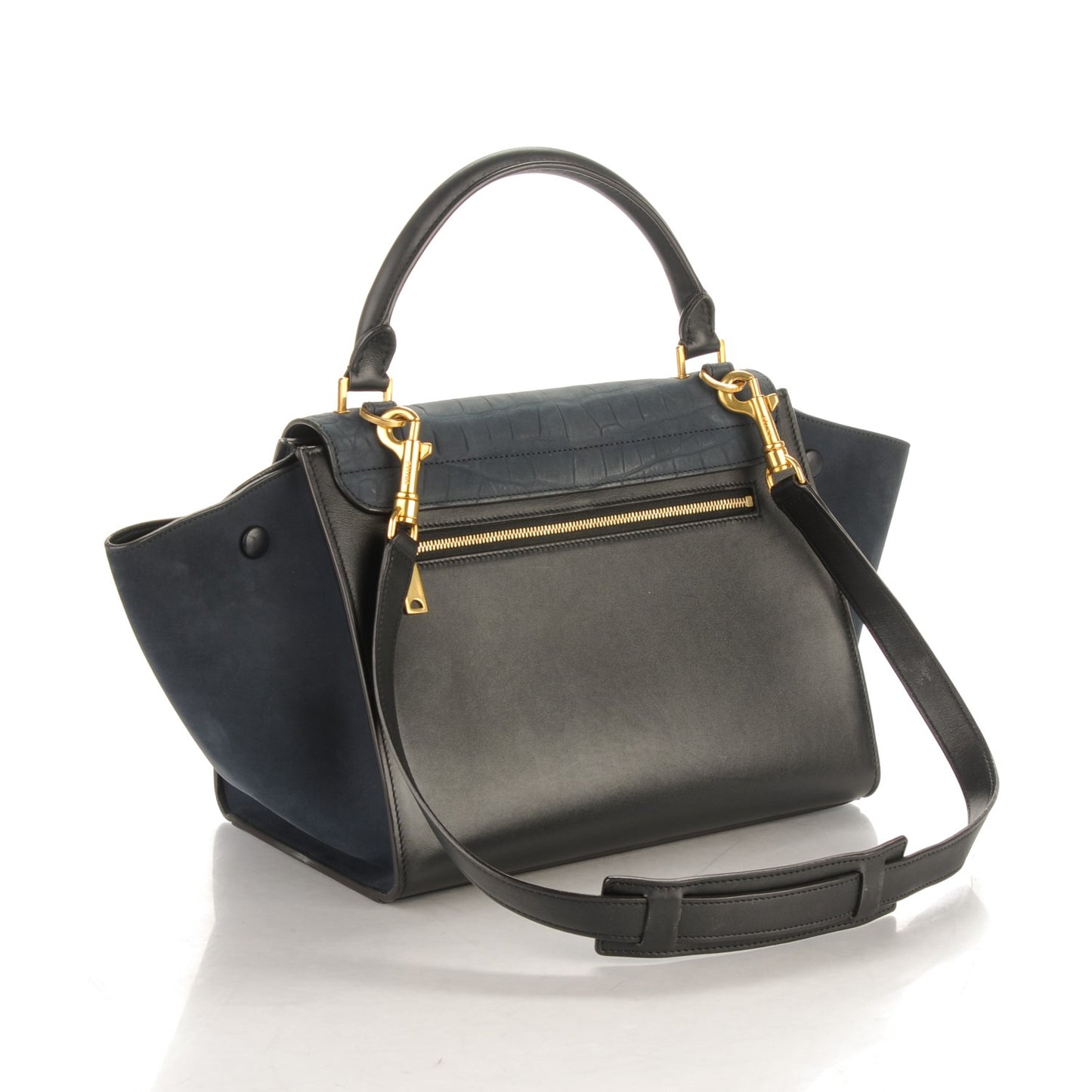 Nubuck Crocodile Embossed Small Trapeze Navy