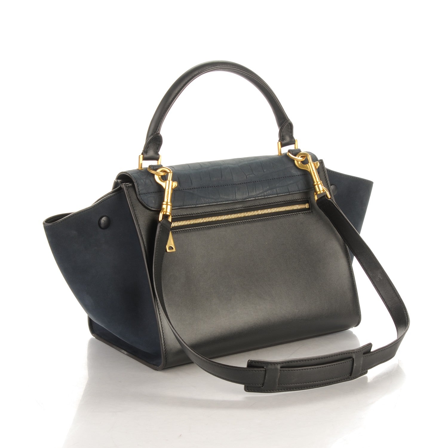 Celine Nubuck Crocodile Embossed Small Trapeze Navy 3 of 8
