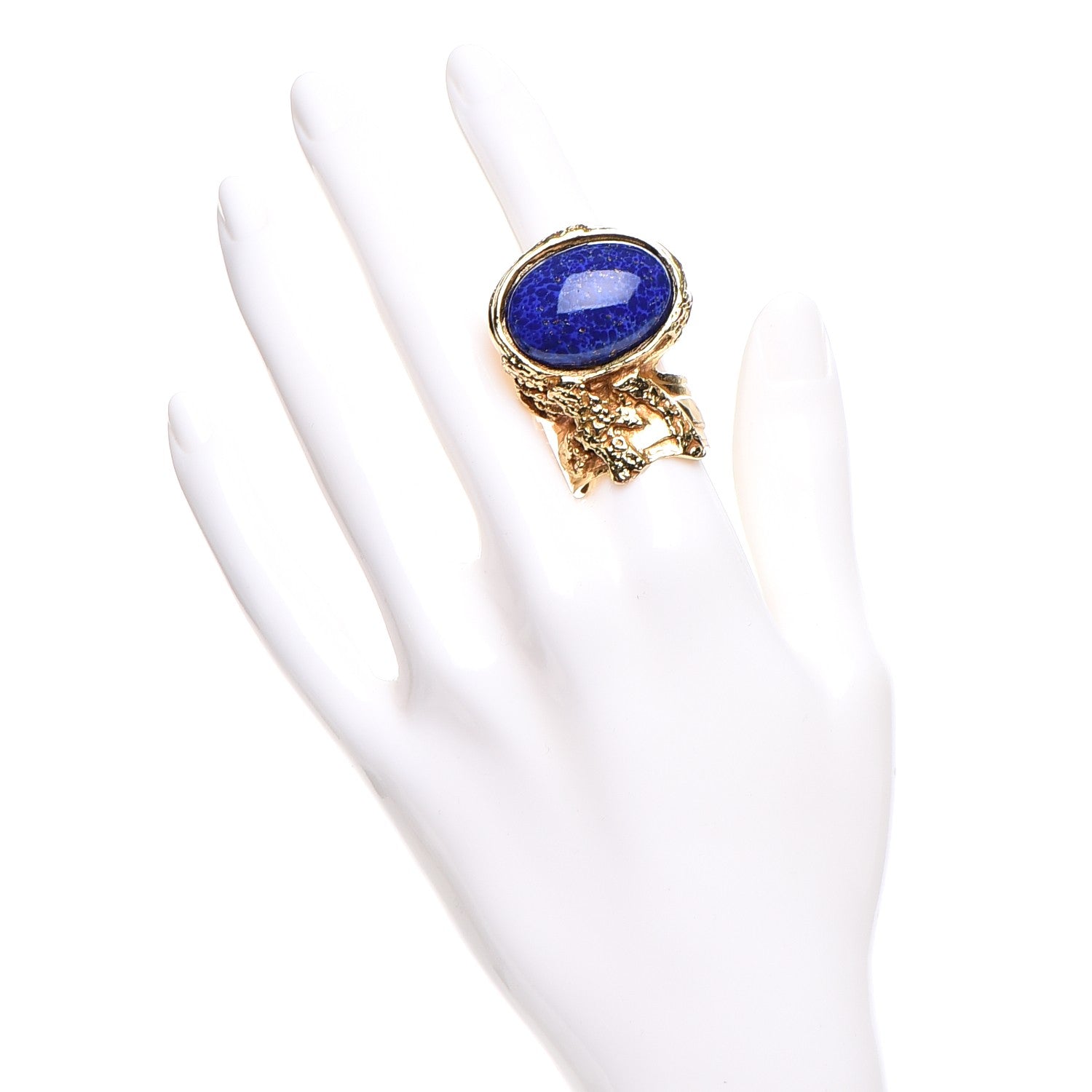 Saint Laurent Glass Cabochon Arty Ovale Ring 8 Gold Lapis 2 of 6