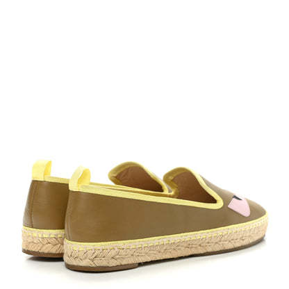 Fendi Calfskin Monster Eyes Espadrille Moccasins 37 Camaleonte Cotton Candy Black Paglia 4 of 8