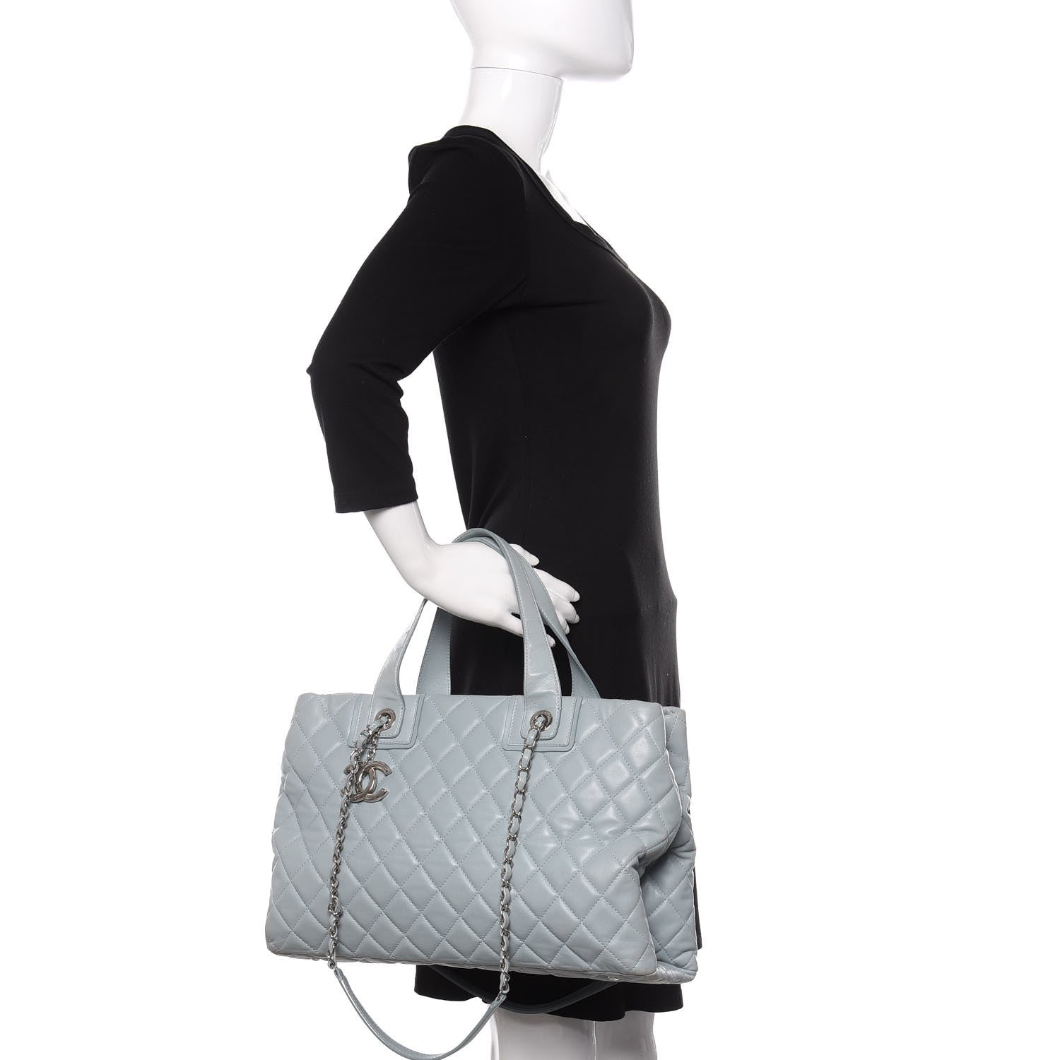 Chanel Lambskin Quilted Daily Shopping Tote Light Blue 3 of 11