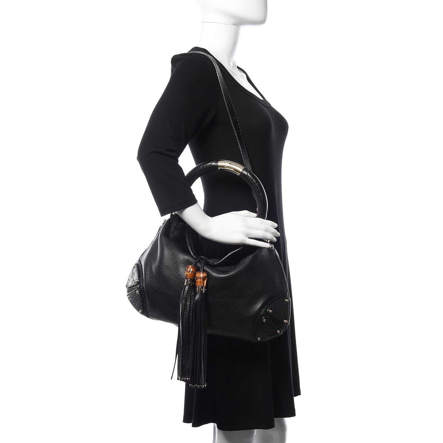 Gucci Calfskin Medium Indy Top Handle Hobo Black 2 of 10