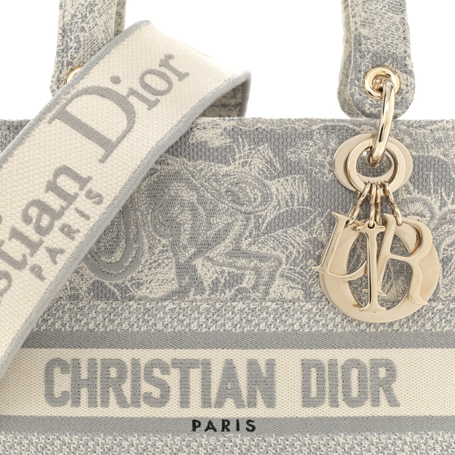 Christian Dior Canvas Toile De Jouy Reverse Embroidered Medium Lady D-Lite Gray 8 of 11