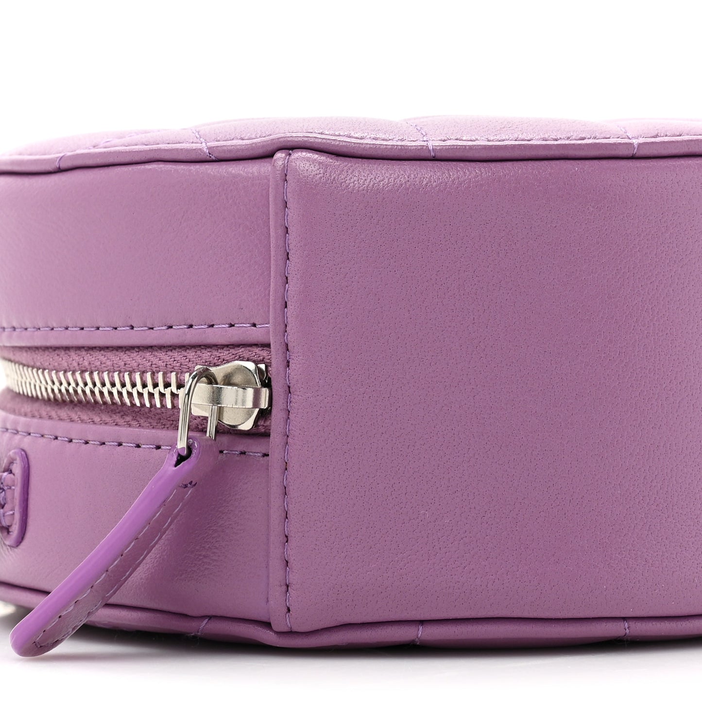 Lambskin Quilted Round Clutch With Chain Purple