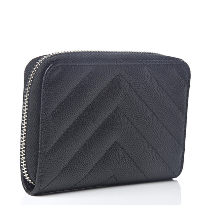 Chanel Caviar Chevron Quilted Zip Coin Purse Black 3 of 7
