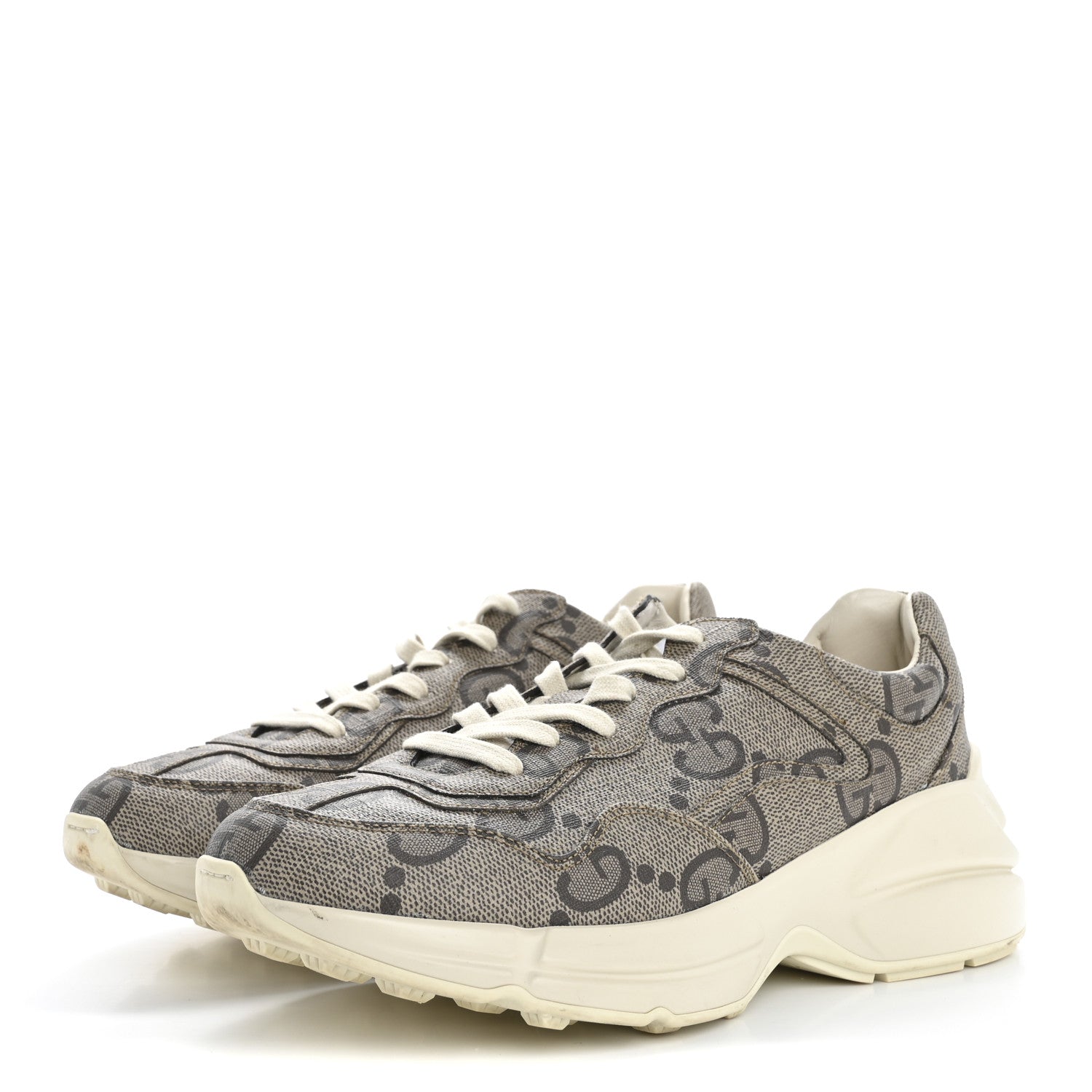 Gucci Maxi GG Supreme Monogram Gucci 100 Womens Rhyton Sneakers 40.5 Beige Ebony 4 of 15