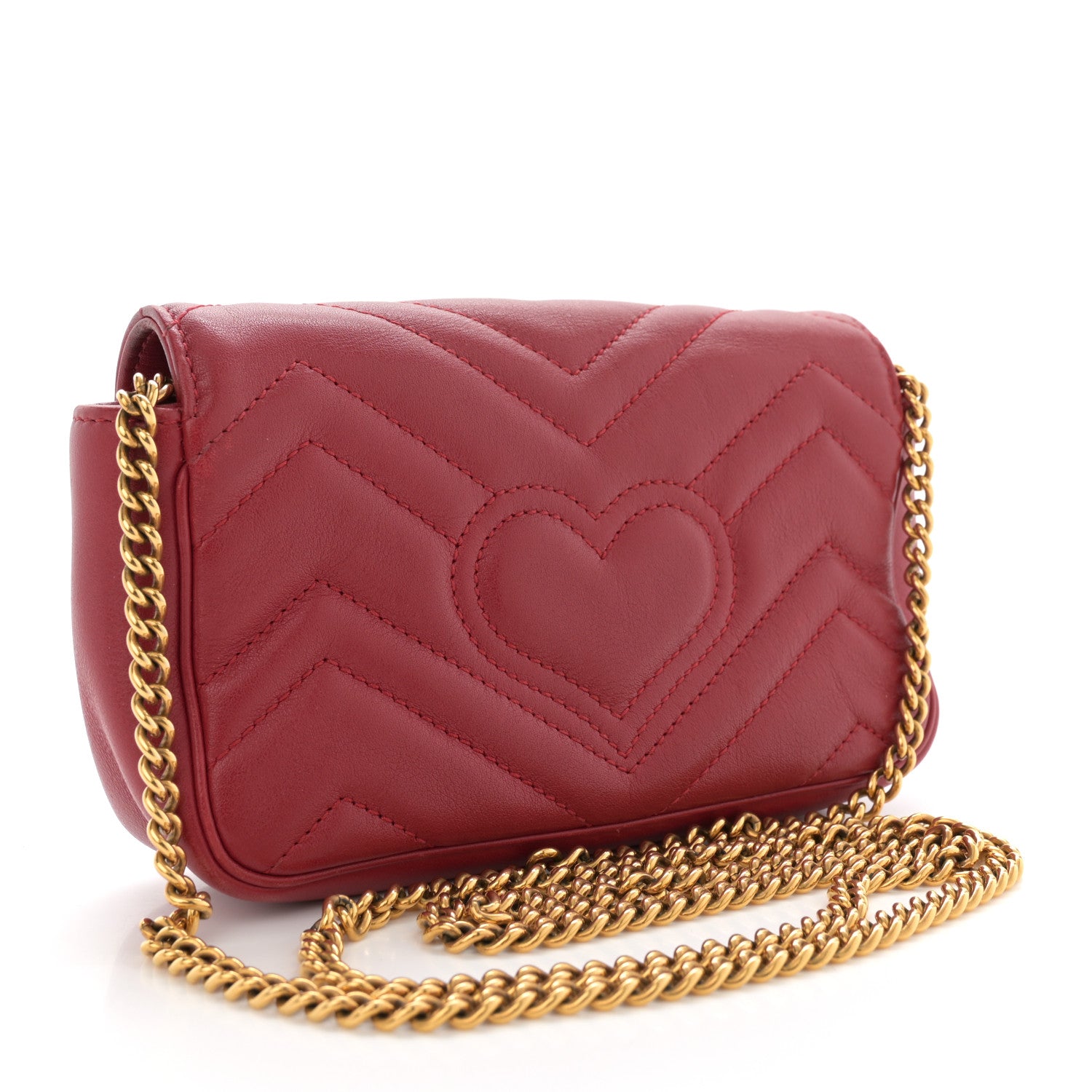 Gucci Calfskin Matelasse Super Mini GG Marmont Shoulder Bag Hibiscus Red 3 of 15