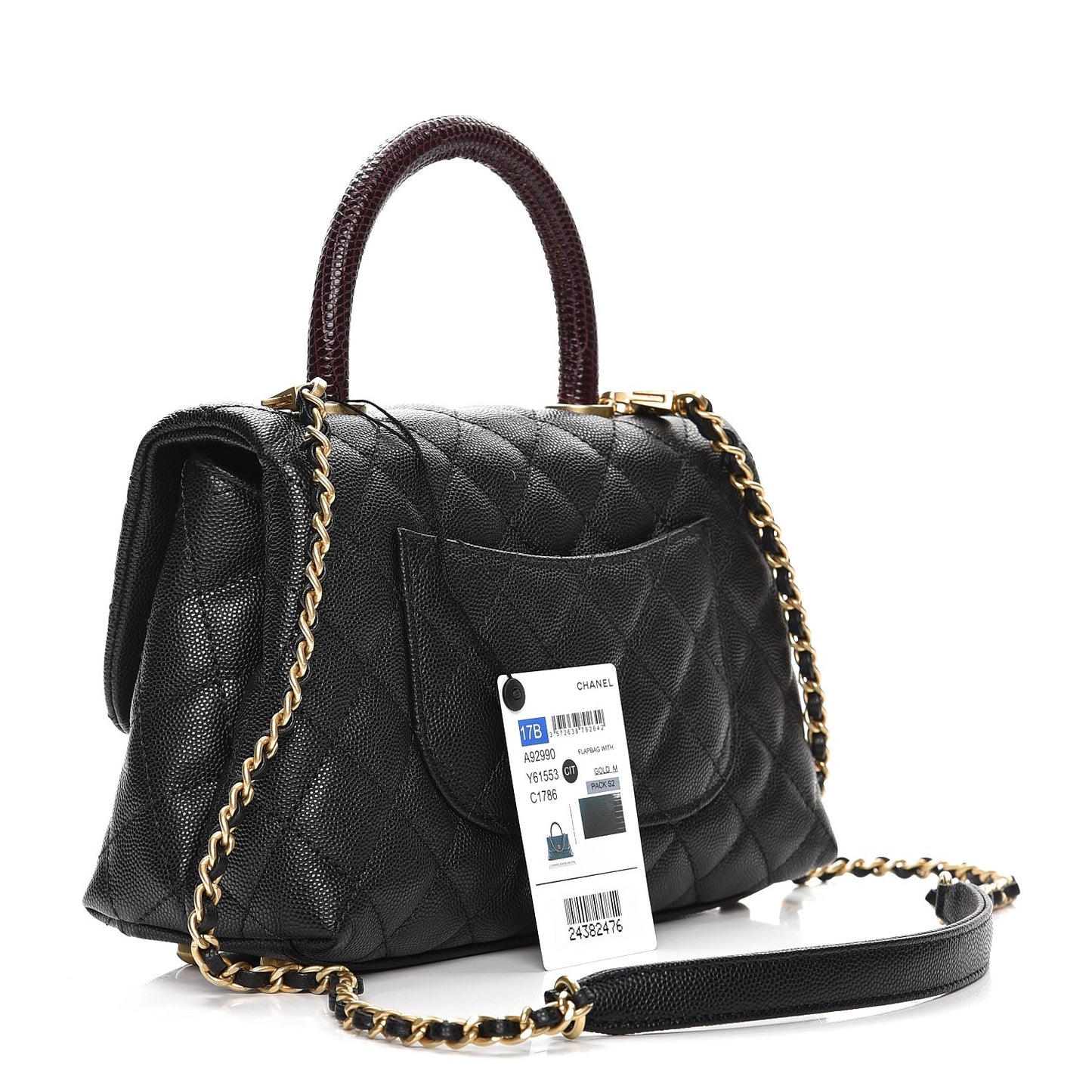 Caviar Lizard Quilted Mini Coco Handle Flap Black